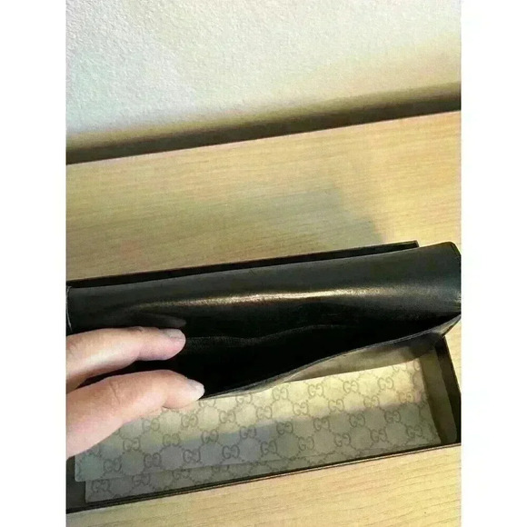 GUCCI Black Leather‎ Long Folded Wallet With Button Closure. Vintage, Classic - Picture 7 of 16